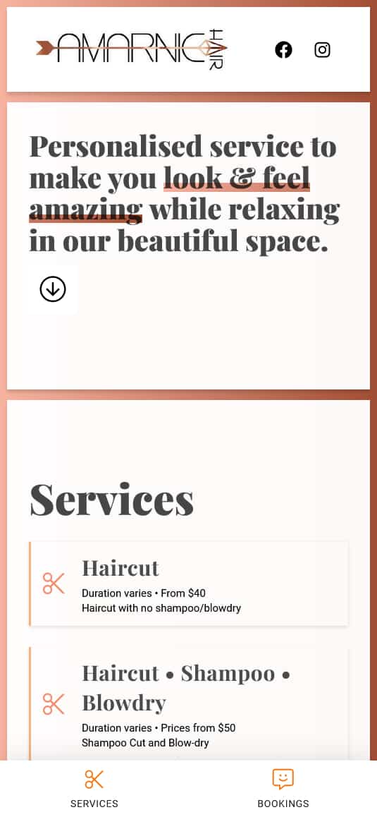 Hair Salon Wollongong mobile website ux design