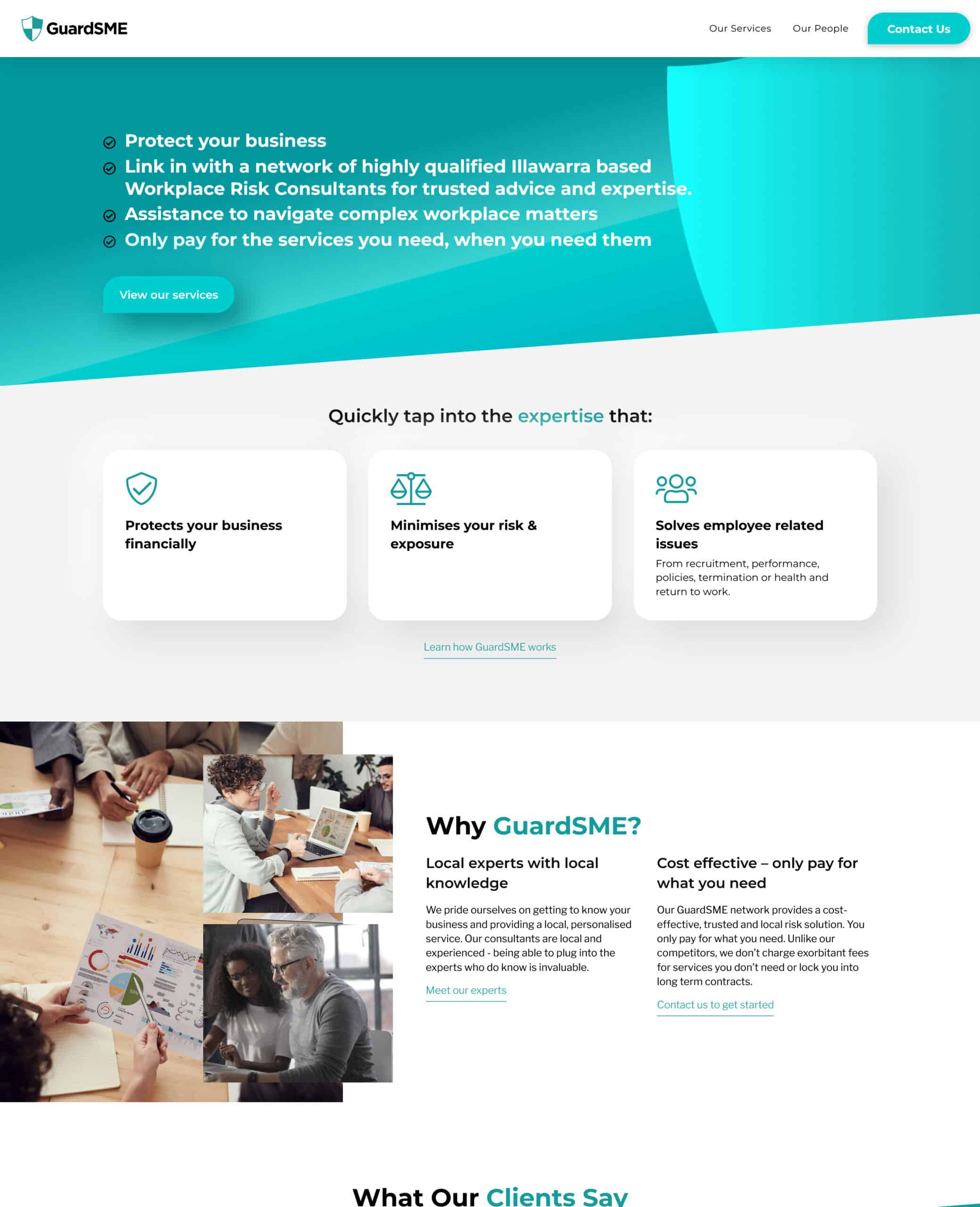 UX Design screenshot for GuardSME Business Services Wollongong WordPress website.