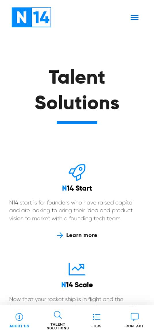 UX design screenshot of the N14 website